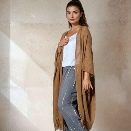 Caftano lungo in cotone grezzo 🌱 Senape