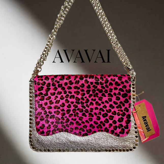 Leather bag  🐾 Leopardo Fucsia su Argento