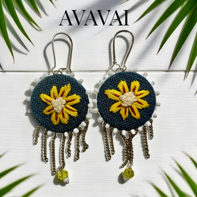 Orecchini con ricamo a mano 🌼 Blue Denim