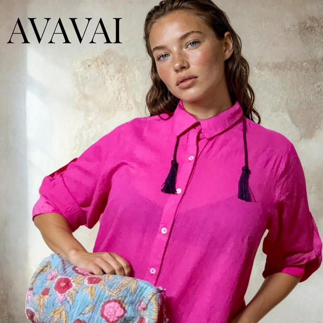 Camicia Mare & Città con cintura in cordoncino + nappine ★ Fucsia