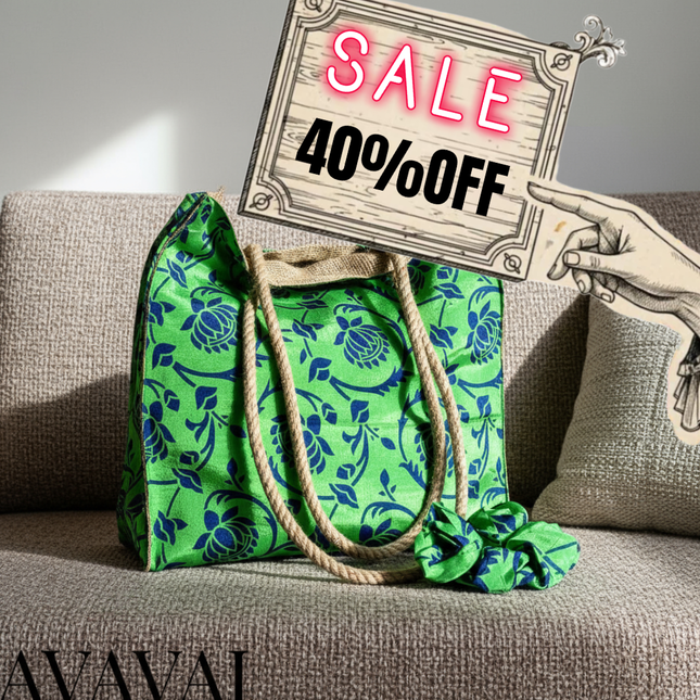 The Silkie Shopper Bag + Scrunchie  ★ Verde Rabbioso