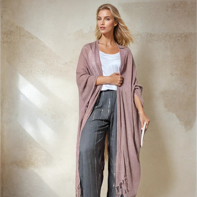 Caftano lungo in cotone grezzo 🌱 Rosa antico