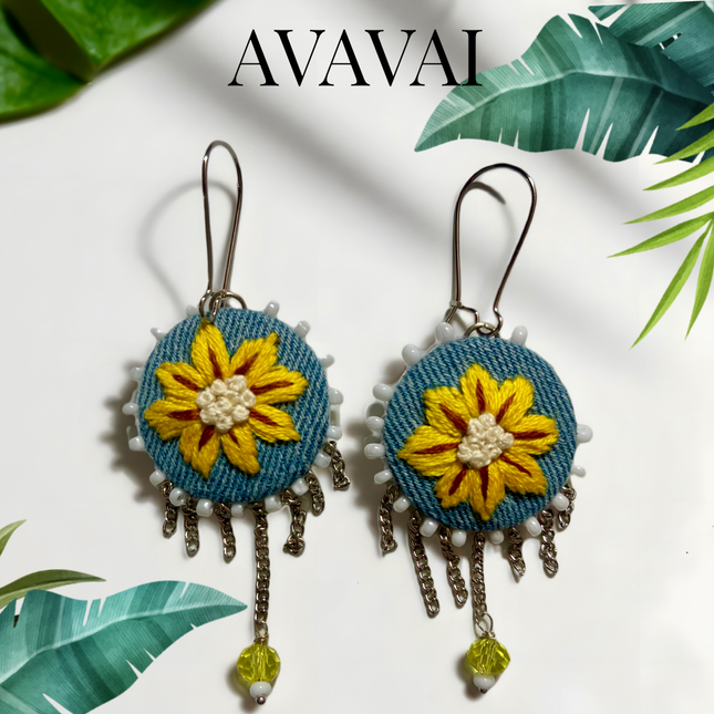 Orecchini con ricamo a mano 🌼 Denim