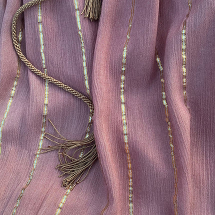 Maxi Dress a righe oro con cintura in cordoncino e nappine✨ Rosa Polvere