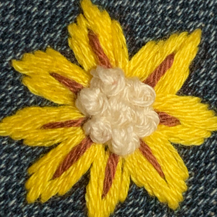 Blue Denim & Sunflowers 🌻 Orecchini Pendenti ricamati a mano