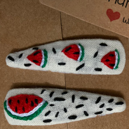 Hair Clips ❀ Watermelon Sugar  ❀ Fermagli Ricamati a mano