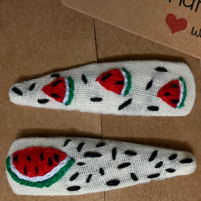 Hair Clips ❀ Watermelon Sugar  ❀ Fermagli Ricamati a mano