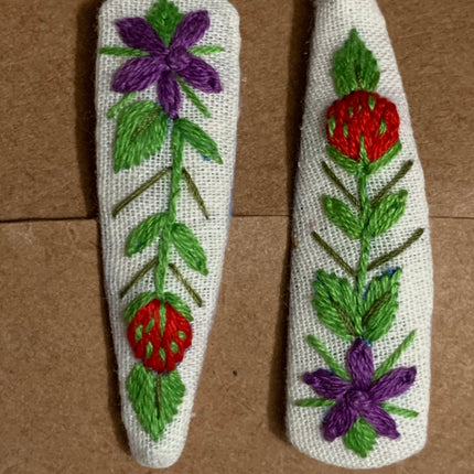 Hair Clips ❀ Fresa ❀ Fermagli Ricamati a mano