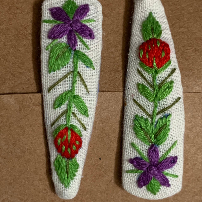 Hair Clips ❀ Fresa ❀ Fermagli Ricamati a mano