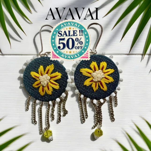 Orecchini con ricamo a mano 🌼 Blue Denim