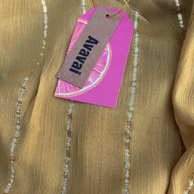 Maxi Dress a righe oro con cintura in cordoncino e nappine✨Giallo Pastello