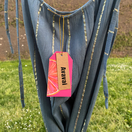 Maxi Dress a righe oro con cintura in cordoncino + nappine✨ Navy Blue