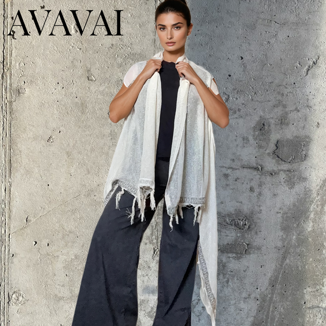 Caftano con Fascia in Cotone Grezzo Naturale 🌱 Avorio