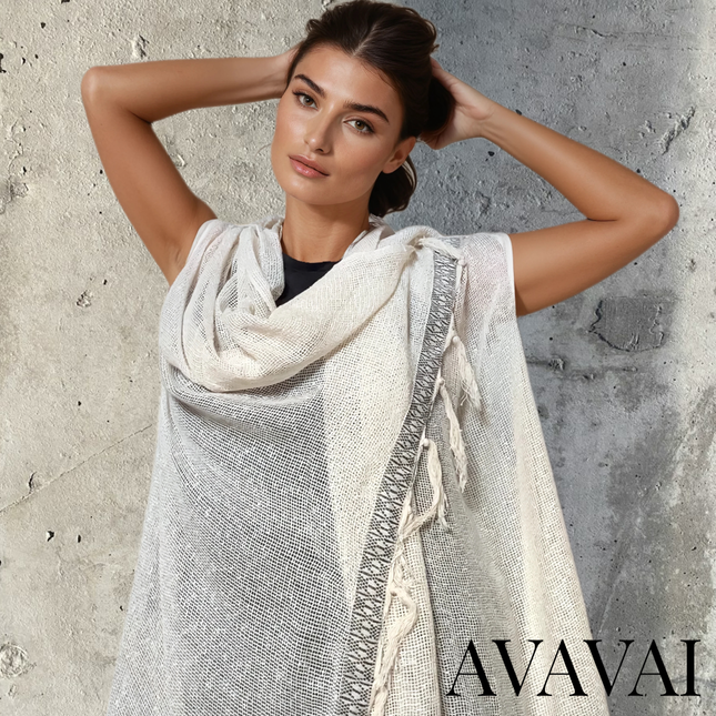 Caftano con Fascia in Cotone Grezzo Naturale 🌱 Avorio