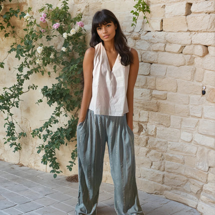 Pantaloni a righe oro ★ celeste polveroso