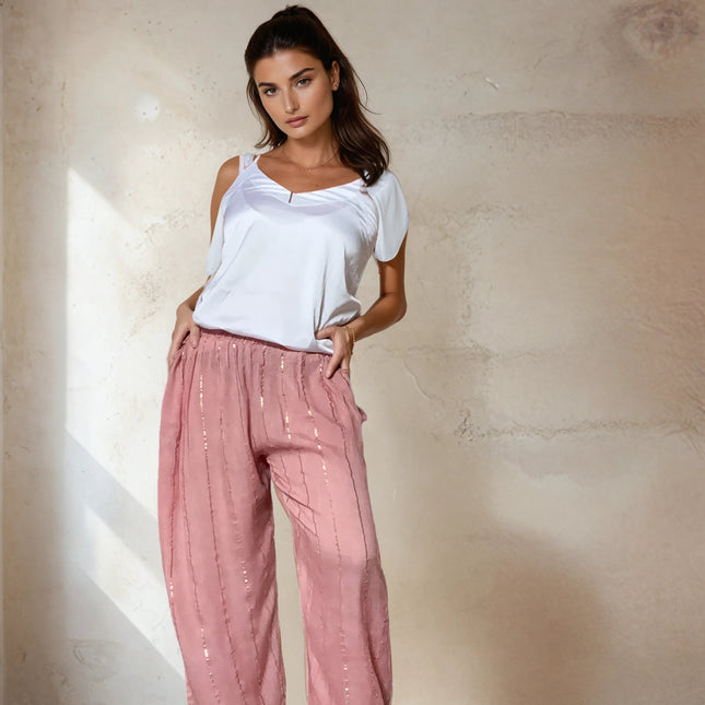 Pantaloni a righe oro ★ Rosa Antico