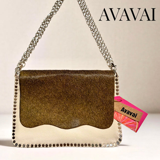 Leather Bag 🐾 marrone su avorio