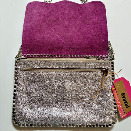 Leather bag  🐾 Leopardo Fucsia su Argento