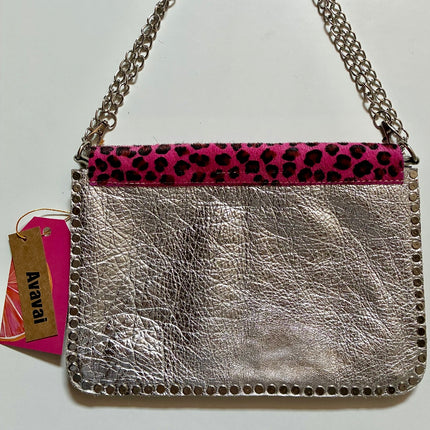 Leather bag  🐾 Leopardo Fucsia su Argento