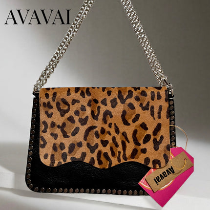 Borsa a tracolla in pelle ★ Leopard on black