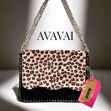 Borsa in vera pelle con stampa Animalier  🐾 Leopardo rosa su nero