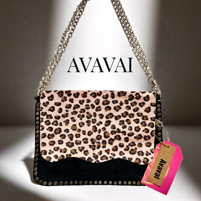 Borsa in vera pelle con stampa Animalier  🐾 Leopardo rosa su nero