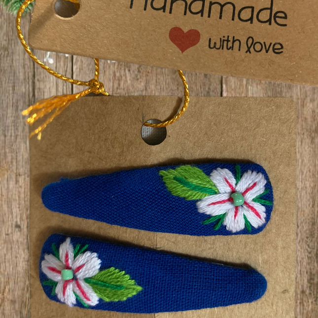 Hair Clips ❀ Azulis ❀ Fermagli Ricamati a mano