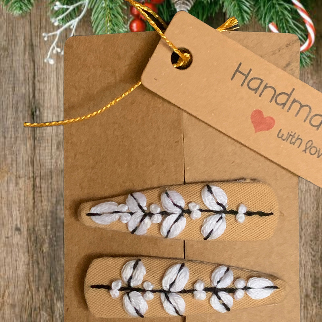 Hair Clips ❀ Cotton Drops  ❀ Fermagli Ricamati a mano