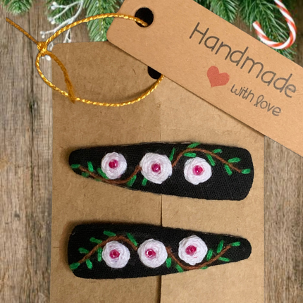 Hair Clips ❀ 3 Fiori Bianchi ❀ Fermagli Ricamati a mano