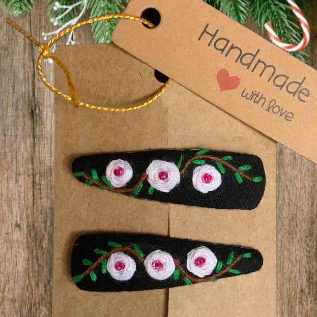 Hair Clips ❀ 3 Fiori Bianchi ❀ Fermagli Ricamati a mano