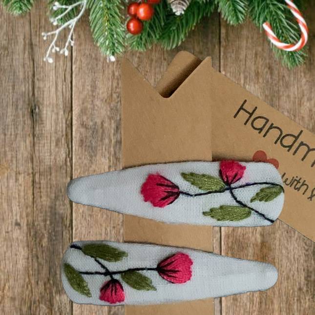 Hair Clips ❀ Rosy ❀ Fermagli Ricamati a mano