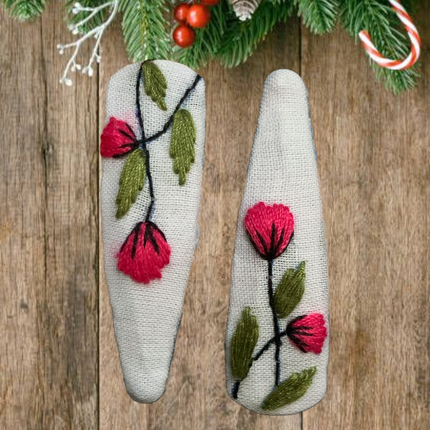 Hair Clips ❀ Rosy ❀ Fermagli Ricamati a mano