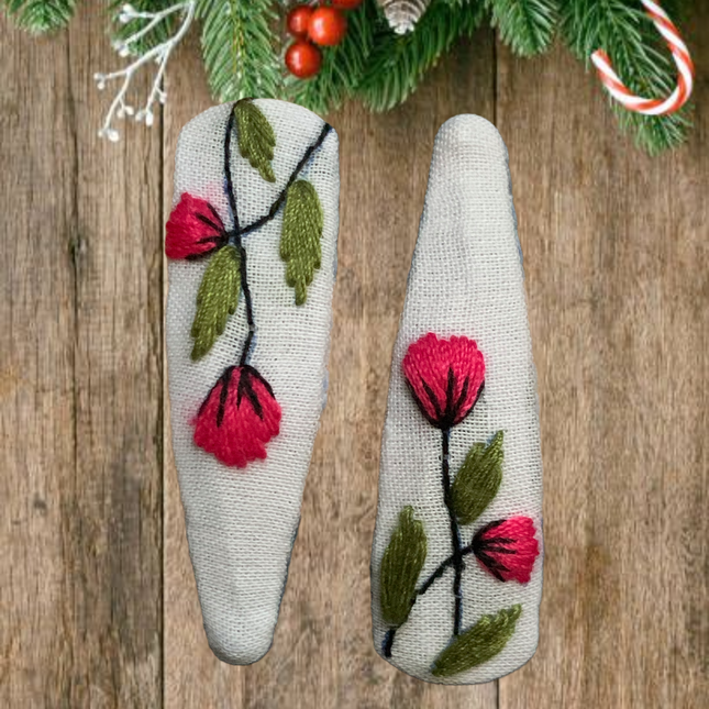 Hair Clips ❀ Rosy ❀ Fermagli Ricamati a mano