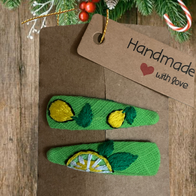 Hair Clips ❀ Limes & Lemons ❀ Fermagli Ricamati a mano