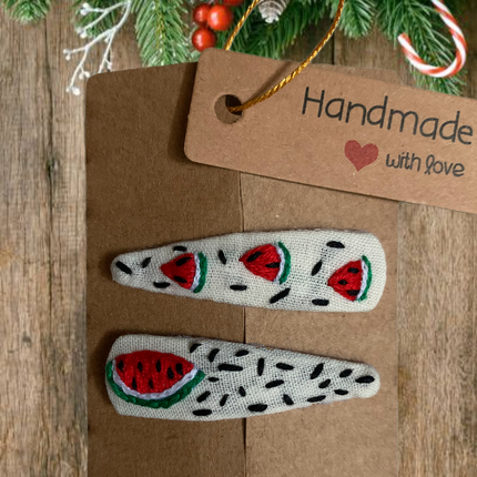 Hair Clips ❀ Watermelon Sugar  ❀ Fermagli Ricamati a mano