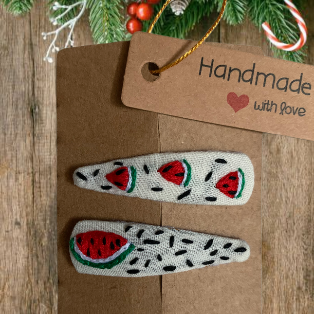 Hair Clips ❀ Watermelon Sugar  ❀ Fermagli Ricamati a mano