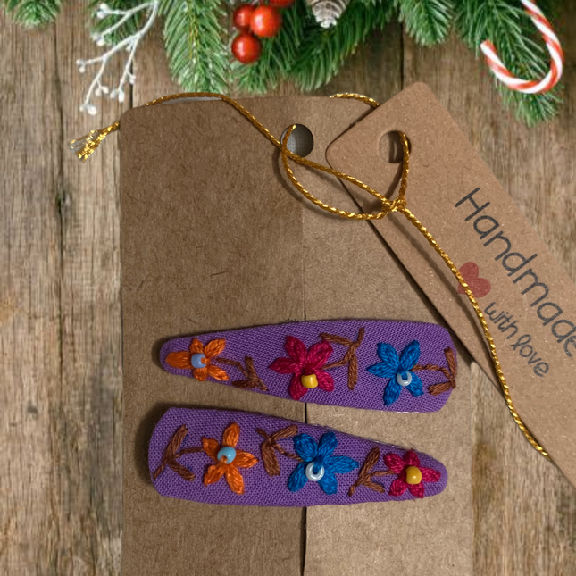 Hair Clips ❀ Lila ❀ Fermagli Ricamati a mano