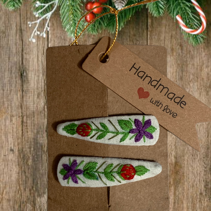 Hair Clips ❀ Fresa ❀ Fermagli Ricamati a mano