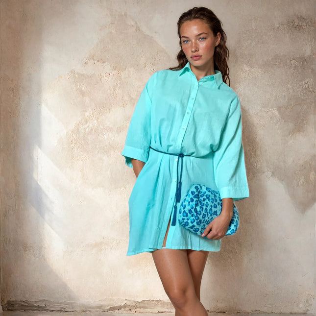 Camicia Mare & Città con cintura in cordoncino + nappine ★ Acqua