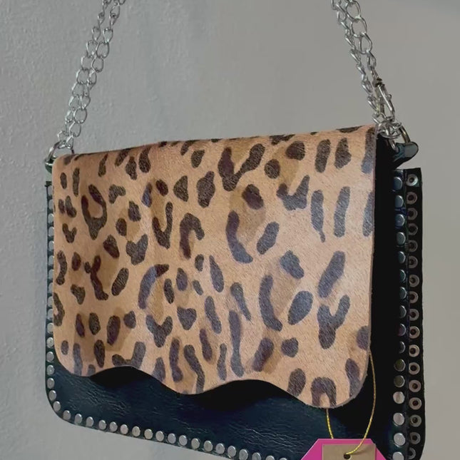Borsa a tracolla in pelle ★ Leopard on black